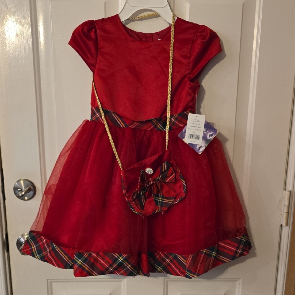 Blueberi Boulevard Red Plaid Formal Dress with Bag